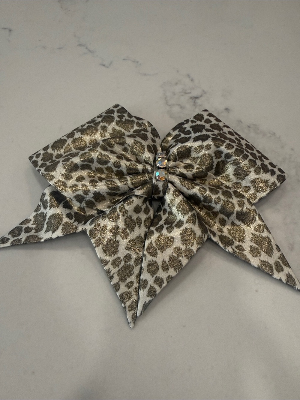 Leopard Print Bows of London Hair Bow with Sparkling Center - Gold and White